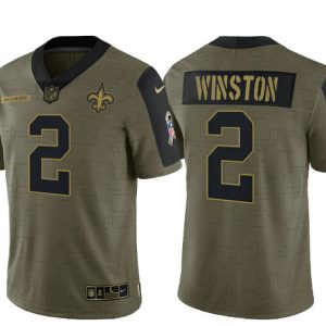 New Orleans Saints #2 Jameis Winston 2021 Olive Salute To Service Limited Stitched Jersey