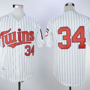 Minnesota Twins #34 Kirby Puckett Mitchell And Ness White(Blue Strip) Throwback Stitched Jersey