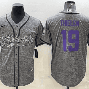 Minnesota Vikings #19 Adam Thielen Grey With Patch Cool Base Stitched Baseball Jersey