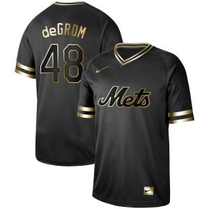 New York Mets #48 Jacob DeGrom Black Gold Stitched Jersey