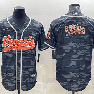 Cincinnati Bengals Grey Camo Team Big Logo With Patch Cool Base Stitched Baseball Jersey