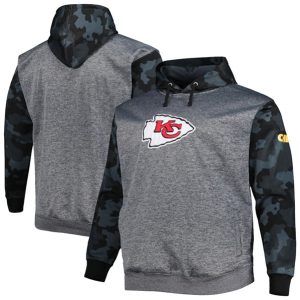 Kansas City Chiefs Heather Charcoal Big Tall Camo Pullover Hoodie