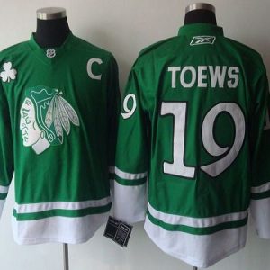 Blackhawks #19 Jonathan Toews Green St. Patty's Day Stitched Jersey