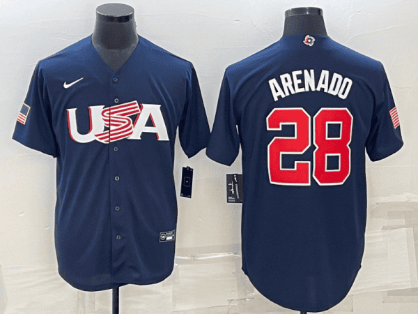 USA #28 Nolan Arenado 2023 Navy World Classic Stitched Jersey