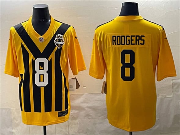Pittsburgh Steelers #8 Aaron Rodgers Gold 1933 Throwback Alternate Football Stitched Game Jersey