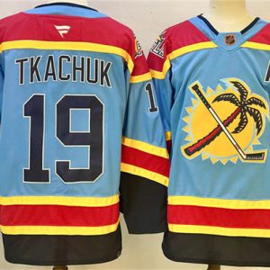 Florida Panthers #19 Matthew Tkachuk Blue 2024-25 Reverse Retro With A Patch Stitched Jersey