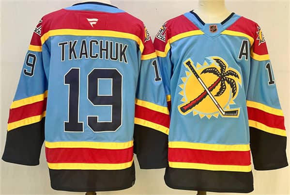 Florida Panthers #19 Matthew Tkachuk Blue 2024-25 Reverse Retro With A Patch Stitched Jersey