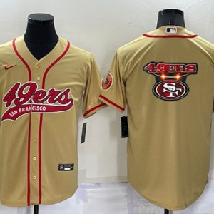 San Francisco 49ers Gold Team Big Logo With Patch Cool Base Stitched Baseball Jersey