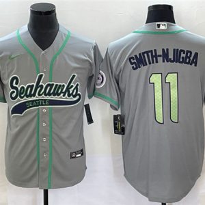 Seattle Seahawks #11 Jaxon Smith-Njigba Gray With Patch Cool Base Stitched Jersey