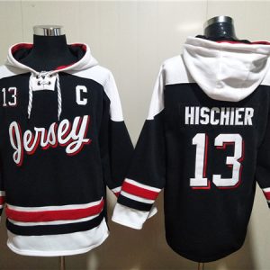 New Jersey Devils #13 Nico Hischier Black White Ageless Must-Have Lace-Up Pullover Hoodie