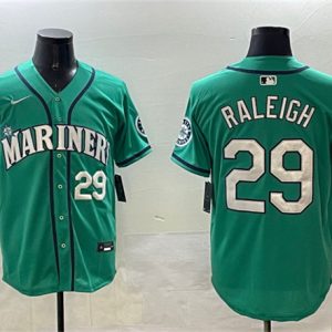 Seattle Mariners #29 Cal Raleigh Aqua Limited Stitched Jersey