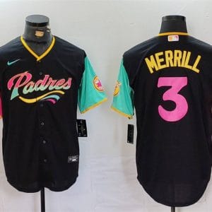 San Diego Padres #3 Jackson Merrill Black City Connect Cool Base Stitched Jersey