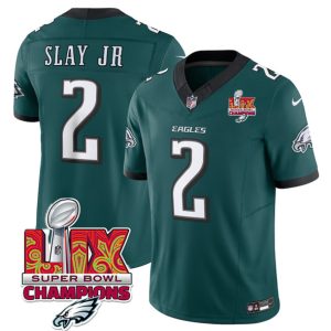 Philadelphia Eagles #2 Darius Slay JR Green 2025 Eagles Logo Super Bowl LIX Patch New F.U.S.E. Vapor Limited Stitched Jersey