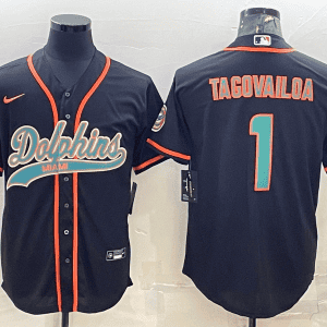 Miami Dolphins #1 Tua Tagovailoa Black With Patch Cool Base Stitched Baseball Jersey