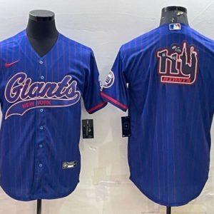 New York Giants Blue Team Big Logo With Patch Cool Base Stitched Baseball Jersey