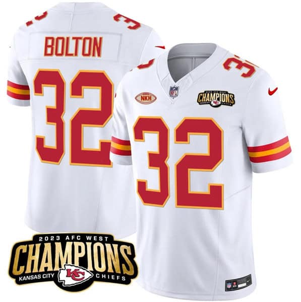 Kansas City Chiefs #32 Nick Bolton White 2023 F.U.S.E. AFC West Champions With "NKH" Patch Vapor Untouchable Limited Stitched Jersey