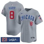 Chicago Cubs #8 lan Happ Gray 'Ryne Sandberg Tribute' Vapor Limited V3 Stitched Jersey