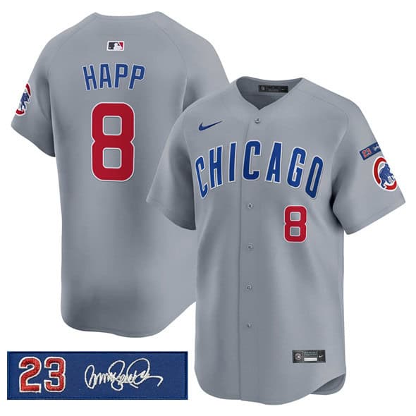 Chicago Cubs #8 lan Happ Gray 'Ryne Sandberg Tribute' Vapor Limited V3 Stitched Jersey
