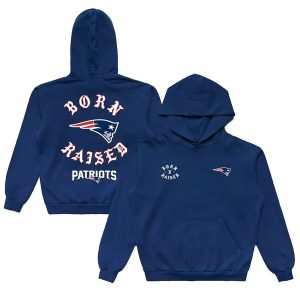 New England Patriots Navy Born X Raised Pullover Hoodie