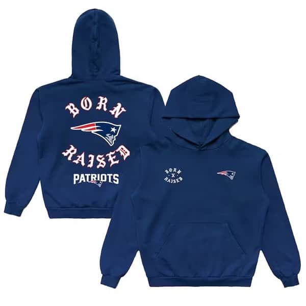 New England Patriots Navy Born X Raised Pullover Hoodie