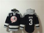 New York Yankees #3 Babe Ruth Black Grey Ageless Must-Have Lace-Up Pullover Hoodie