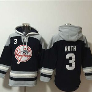 New York Yankees #3 Babe Ruth Black Grey Ageless Must-Have Lace-Up Pullover Hoodie