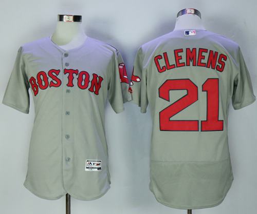Red Sox #21 Roger Clemens Grey Flexbase Authentic Collection Stitched Jersey