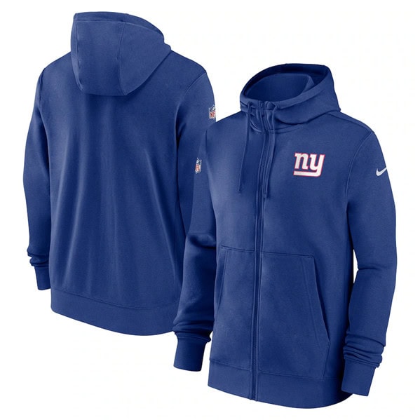 New York Giants Blue Sideline Club Performance Full-Zip Hoodie