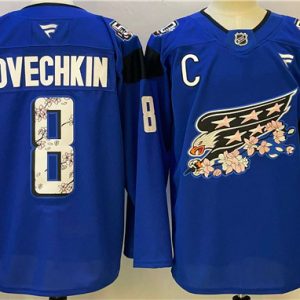 Washington Capitals #8 Alex Ovechkin Blue Cherry Blossom With C Patch Stitched Jersey
