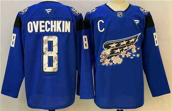 Washington Capitals #8 Alex Ovechkin Blue Cherry Blossom With C Patch Stitched Jersey