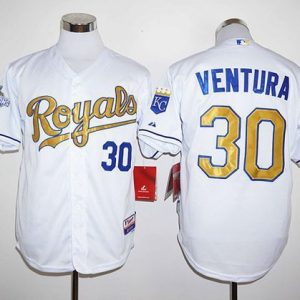 Royals #30 Yordano Ventura White 2015 World Series Champions Gold Program Stitched Jersey