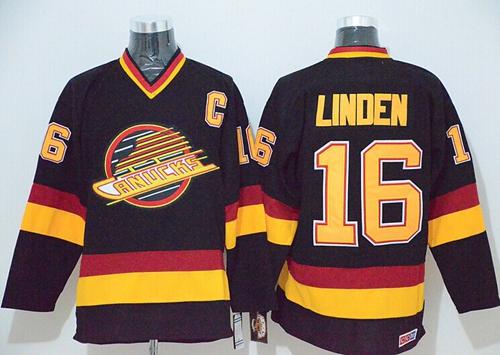 Canucks #16 Trevor Linden Black CCM Throwback Stitched Jersey