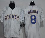 Brewers #8 Ryan Braun White (Blue Strip) New Cool Base Stitched Jersey