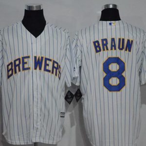 Brewers #8 Ryan Braun White (Blue Strip) New Cool Base Stitched Jersey
