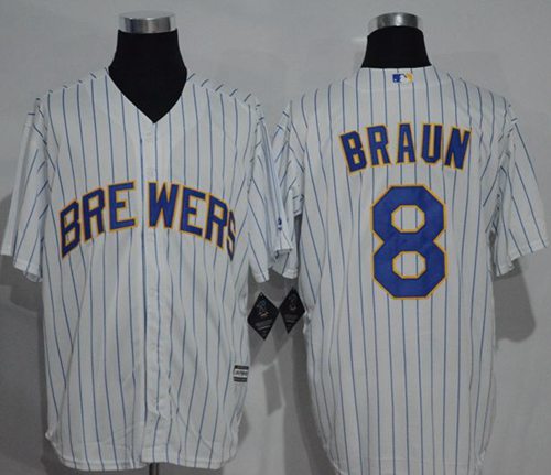Brewers #8 Ryan Braun White (Blue Strip) New Cool Base Stitched Jersey