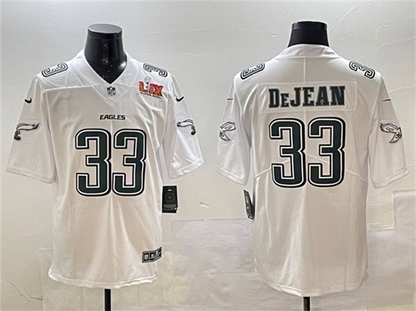 Philadelphia Eagles #33 Cooper DeJean White 2025 Super Bowl LIX Patch Fashion New Vapor Untouchable Limited Stitched Jersey