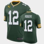 Green Bay Packers #12 Aaron Rodgers Green With C Patch Classic Stitched Jersey