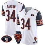 Chicago Bears #34 Walter Payton White F.U.S.E. With Illinois And No. 51 Patch Stitched Jersey