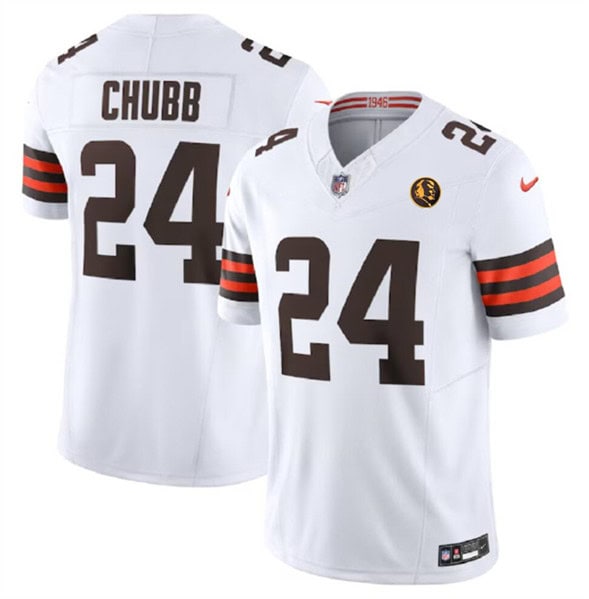 Cleveland Browns #24 Nick Chubb White 2023 F.U.S.E. With John Madden Patch Vapor Limited Stitched Jersey
