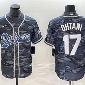 Los Angeles Dodgers #17 Shohei Ohtani Gray Camo Cool Base With Patch Stitched Jersey