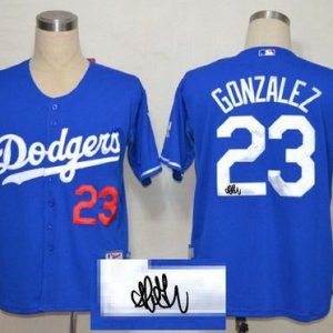 Dodgers #23 Adrian Gonzalez Blue Cool Base Autographed Stitched Jersey