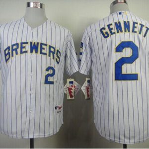 Brewers #2 Scooter Gennett White (Blue Strip) Stitched Jersey