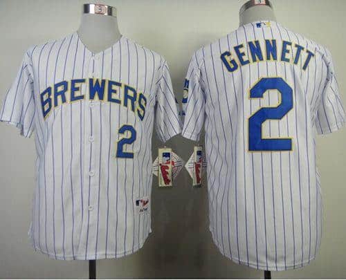 Brewers #2 Scooter Gennett White (Blue Strip) Stitched Jersey