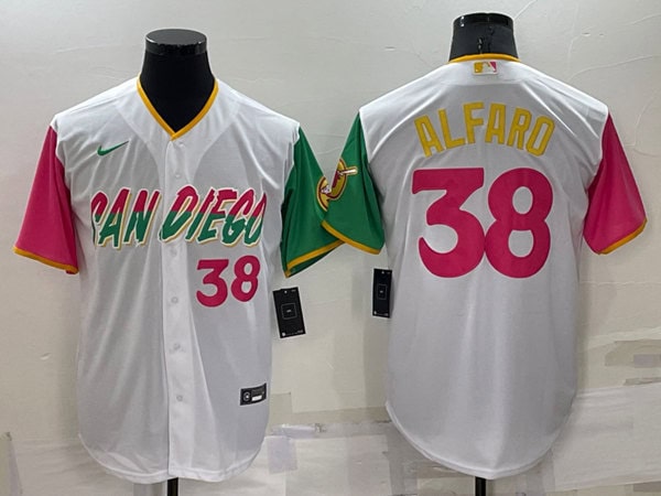 San Diego Padres #38 Jorge Alfaro 2022 White City Connect Cool Base Stitched Jersey