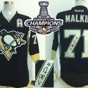 Penguins #71 Evgeni Malkin Black Autographed 2016 Stanley Cup Champions Stitched Jersey