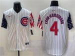 Chicago Cubs #4 Pete Crow-Armstrong White Pinstripe 2025 Independence Day Vapor Premier Limited Stitched Jersey