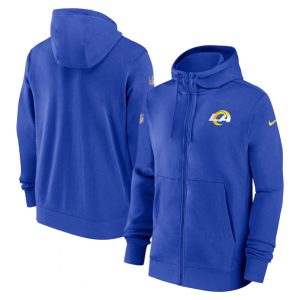 Los Angeles Rams Blue Sideline Club Performance Full-Zip Hoodie