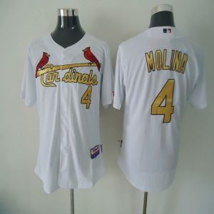 Cardinals #4 Yadier Molina White(Gold No.) Cool Base Stitched Jersey