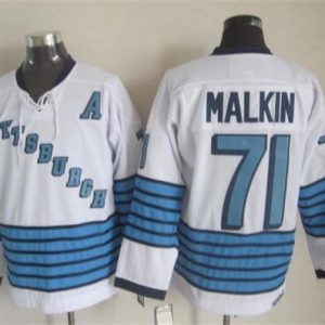 Penguins #71 Evgeni Malkin White Light Blue CCM Throwback Stitched Jersey