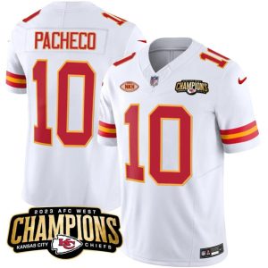 Kansas City Chiefs #10 Isiah Pacheco White 2023 F.U.S.E. AFC West Champions With "NKH" Patch Vapor Untouchable Limited Stitched Jersey